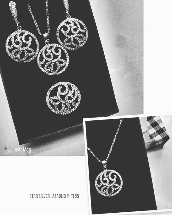 Gümüş dəst «Spiral naxış», 925 əyar gümüş